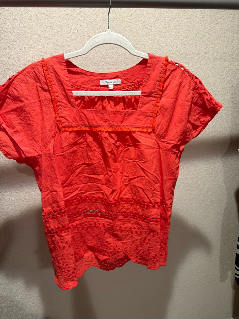 Madewell Bright Red Eyelet Square-Neck Blouse